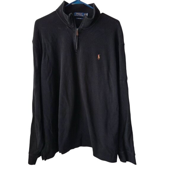 Polo Ralph Lauren Mens US XXL Cotton Black Estate Rib 1/4 Zip Pullover Sweater - Picture 1 of 8